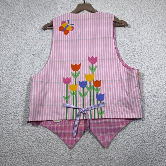 Easter Bunny Womens Handcrafted Reversible Novelty Vest Medium Multicolor Cotton - Picture 5 of 7